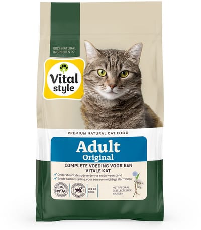 VITALstyle Adult Original - Kattenbrokken - Met Rund - Gevarieerde Voeding Voor Een Levenlustige Kat - Met o.a. Peterselie & Smalle Weegbree - 3,5 kg