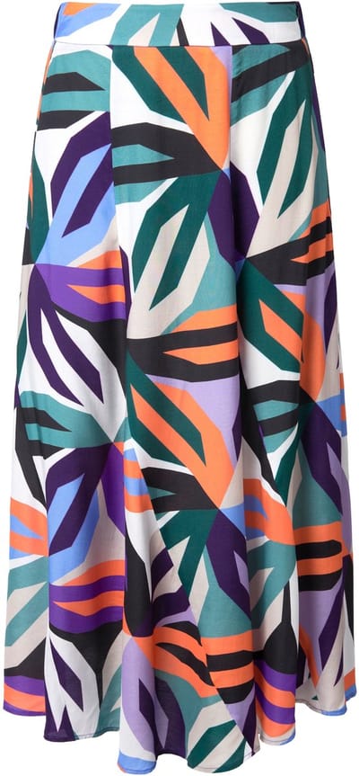 Ulla Popken - Dames - Maxi-rok bloemen A-lijn elastische tailleband - Donker violet - Maat 42+