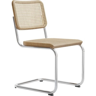 Thonet S 32 V cantilever Zuivere materialen - eiken helder gelakt - kunststofglijder zwart met vilt