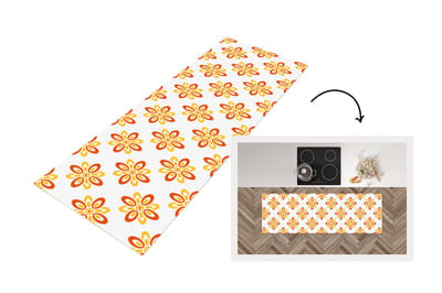 Keukenloper 150x50 cm - Keukenmat vinyl Patroon - Jaren 70 - Bloemen - Oranje - Keukenmatten loper - Keuken vloerkleed tapijt