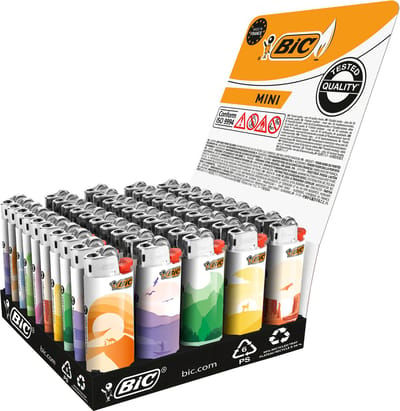 BIC J25 Mini - Aanstekers - Vuursteen Flint - Tray - Aansteker - Kindveilig - 50 Stuks