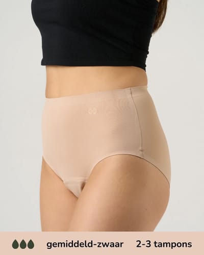 Moodies menstruatie ondergoed - Seamless High Waist Hiphugger - gemiddeld/zwaar kruisje - maat S - beige