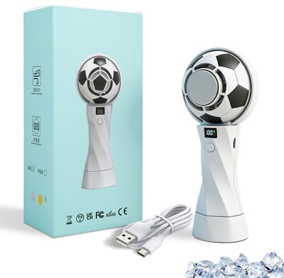 KZQ Handventilator in de vorm van een voetbal - Draagbare ventilator - Turbineventilator - 5 snelheidsstanden - 3000mAh - USB-C - 14000 RPM - LED-display - Met koeling - Ontworpen voor voetbalfans - Geschikt voor kamperen, reizen en vakanties.