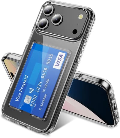 Schokbestendig TPU Hoes Pas Houder Geschikt voor: iPhone 17 Pro - Transparant - Hoesje met Achterkant Pasjeshouder