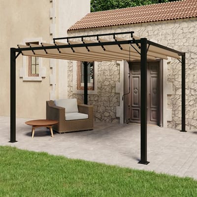 vidaXL - Prieel - met - lamellendak - 3x3 - m - stof - en - aluminium - taupe