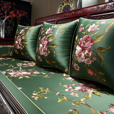 Housses de coussin de canapé style chinois de luxe Housse de coussin décoratif brodée de fleurs Housses de coussin vertes Coussins décoratifs pour chaise de maison 40x60cm