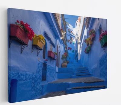 Saammp - Canvas Schilderij - Blauwe Stad - Landen - 45x30 - Foto op canvas - Wanddecoratie - muurdecoratie Woonkamer - Slaapkamer decoratie - Canvas Print