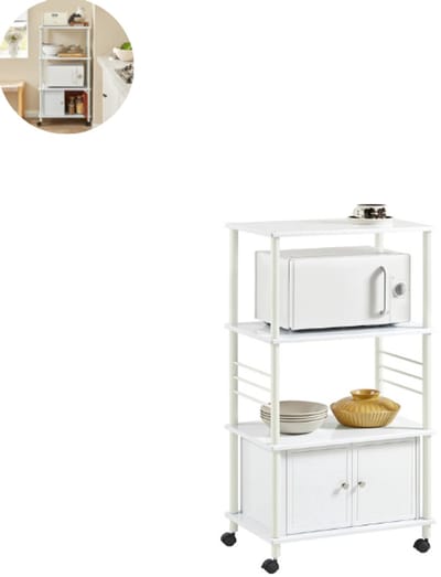 Magnetronkast - Keukenkast - Keukenrek Staand - Ovenkast - 60x115x40cm - Organizers - Dubbele Draagplank - Aanrecht Organiser - Wit