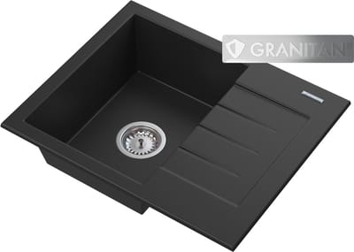 Granitische Gootsteen Granitan Milano met Afdruiprek en Sifon Zwart