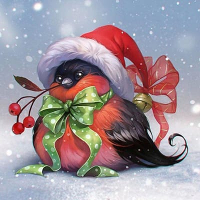 Peinture Diamant DIY 5D à Perles Rondes  Oiseau de Noël Rouge  Broderie 3D Point de Croix Décor 5D Cadeau 30x30CM black