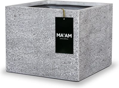 MA'AM Pottery Luna vierkante Plantenbak - 30x26 - Wit/Grijs - Stoere bloembak - Industrieel - Vorstbestendig