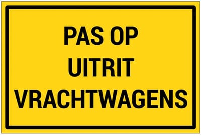 Pas op uitrit vrachtwagens bord | gecoat dibond materiaal | 18 x 12 cm