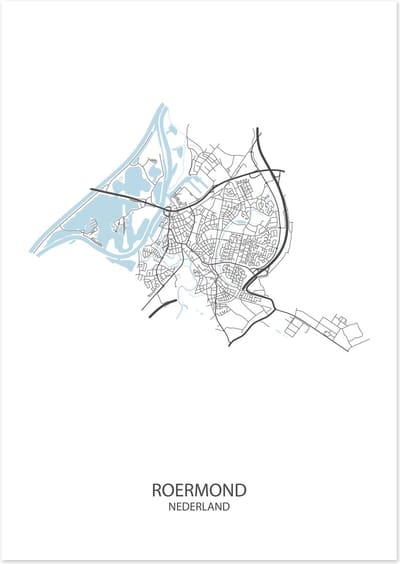De Lange Koe Poster - Roermond Plattegrond - 42 X 29.7 Cm - Wit