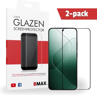 2-pack BMAX Screenprotector geschikt voor Xiaomi 14 - Full Cover gehard glas - Xiaomi screenprotectors - Telefoonaccessoires - Telefonie & Accessoires - Beschermglas - Glas screenprotectors - Zwart