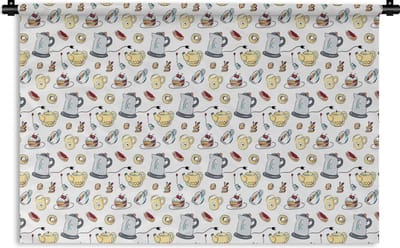 Wandkleed - Wanddoek - Patronen - Thee - Taart - High tea - 180x120 cm - Wandtapijt
