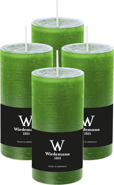 Wiedemann Cilinderkaars/stompkaars - 4x - rustieke kaars - lichtgroen - 6 x 12 cm - 42 branduren