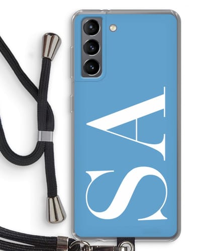 Gepersonaliseerd - Case Company® - Hoesje met koord geschikt voor Samsung Galaxy S21 hoesje met Koord - Monogram N°2 - Telefoonhoesje met Zwart Koord - Bescherming aan alle Kanten en Over de Schermrand