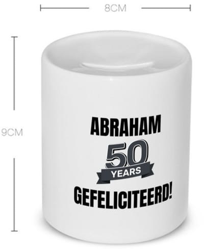 Akyol - 50 jaar sarah en abraham cadeau Spaarpot - Hoera 50 jaar - jubileum man en vrouw - verjaardag - grappige tekst - jarig - verjaardag - 350 ML inhoud