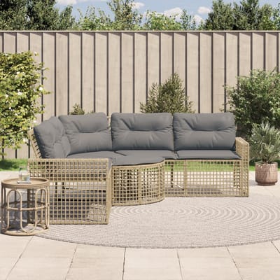 vidaXL - Tuinbank - met - kussens - en - voetensteun - L-vormig - poly - rattan - beige