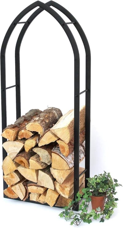 VIN® Houtrek – Houtopslag – Brandhoutrek - Haardhout - Opslag – Rek Voor Binnen - en Buiten – Brandhout – Metaal – Zwart – 123 cm