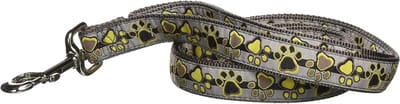 Hamilton Single Dikke hondenriem met gele neon paws patroon lint overlay, 1" x 15 cm