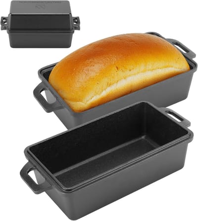 Gietijzeren Broodpan - Broodbakpan met Deksel - Zelf Brood Bakken - Gelijkmatige Warmte - 20 x 15 cm - Zwart