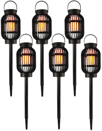 Solar tuinlamp 3 in 1 - 6x - vlameffect - zonne-energie - 23 cm - prikspot - lantaarn