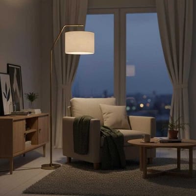 LUSENZ Delion - Staande LED lamp Goud Metaal - E27 fitting - 165 cm - Klassiek Rustiek Scandinavisch Design - IP20 Voor binnen - Linnen kap - Met