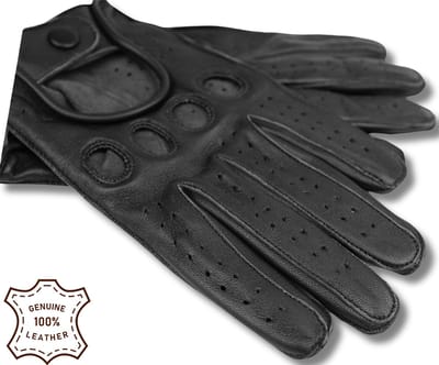 DriveLux™ Race II - Leren Handschoenen Dames en Heren - Deep Onyx - Leren Auto/Motor Handschoenen - Driving Gloves - Maat S (: 18,5 - 20,5 cm) - Ademend en Waterbestendig – Gemaakt van Lamsleer