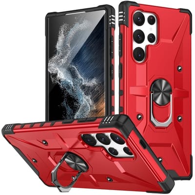 Coverup Hoesje - Geschikt voor Samsung Galaxy S25 Ultra Hoesje - Coverup Heavy Duty Ring Kickstand Back Cover - Rood