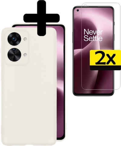 Hoesje - Met 2x Screenprotector - Geschikt voor OnePlus Nord 2T - Sterk & Shockproof - Back Cover - Siliconen Case - Telefoon Hoes - Telefoonhoesjes - Wit
