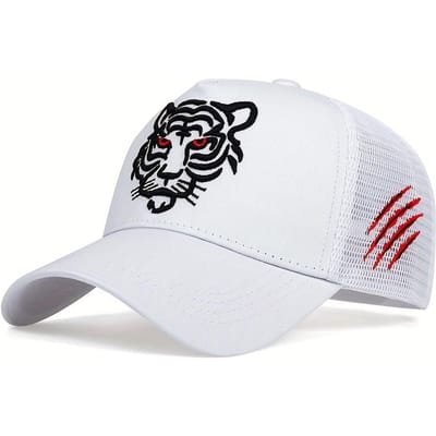 Casquettes de Baseball en Maille Unisexes avec Broderie Tête de Tigre Printemps et Automne Extérieur Réglables Casquettes Décontractées Chapeau Anti-Soleil Casquette de Sport pour le Golf white