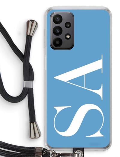 Gepersonaliseerd - Case Company® - Hoesje met koord geschikt voor Samsung Galaxy A23 hoesje met Koord - Monogram N°2 - Telefoonhoesje met Zwart Koord - Bescherming aan alle Kanten en Over de Schermrand