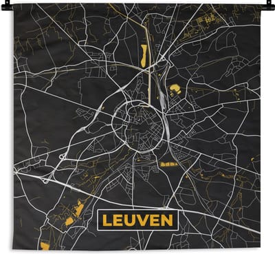 Wandkleed - Wanddoek - Leuven - Goud - Stadskaart - Plattegrond - Kaart - 180x180 cm - Wandtapijt