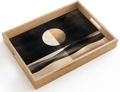 Dienblad hout 40x30 cm - Schootdienblad - Maan - Cirkel - Goud - Borrelplank rechthoek - Plateau dienbladen