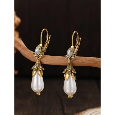 Vintage Inleg Parel Hangende Oorbellen Voor Vrouwen Feest Verjaardag Aangepaste Sieraden brown