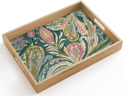 Dienblad hout 40x30 cm - Schootdienblad - Patroon - Kleurrijk - Sierlijk - Groen - Borrelplank rechthoek - Plateau dienbladen