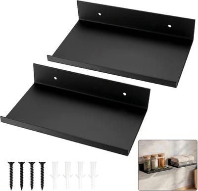 Zwevende planken, zwarte foto plank richel, drijvende boekenplank, metalen wandplank wandmontage voor woonkamer slaapkamer keuken badkamer planken decor, met schroeven (20 x 12 x