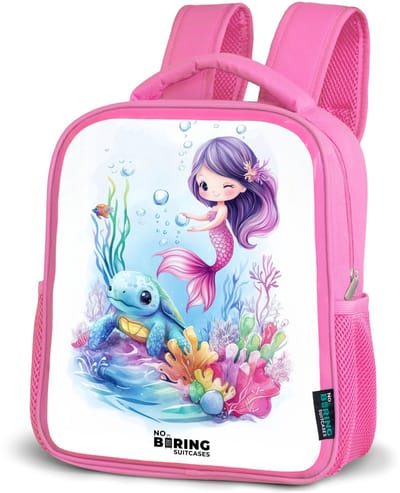 NoBoringSuitcases.com® - Rugzak roze - Schooltas meisjes - Zeemeermin met blauw schildpad tussen koraal - Kinder rugtas meisje - Boekentas kind - Kinderrugzak voor school - Schoolrugzak