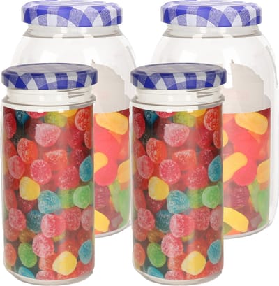 Plasticforte Weckpotten/inmaakpot set Classic - 4x - 550/750 ml - kunststof - draaideksel - blauw