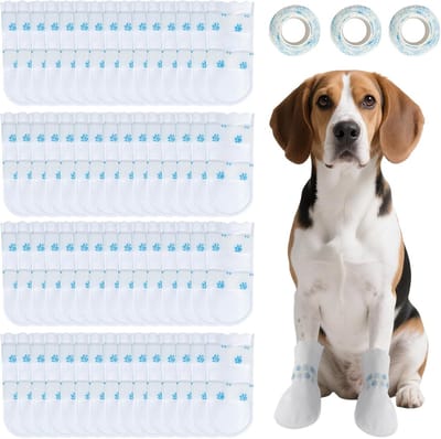 Wegwerp hondensokken - Pootbeschermers - Pootjes schoonhouden - Zelfklevende bandage - 60 stuks - Wit