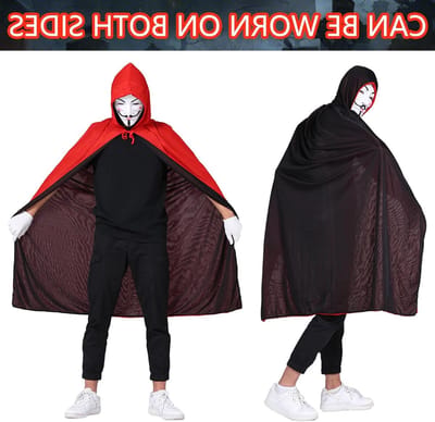 Zwart Rood Halloween Kostuum met Kap voor Vampieren, Middeleeuwse Robe en 20 Waterdichte Stickers voor Carnaval en Cosplay