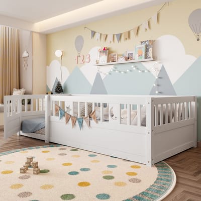 Kinderbed - 90x190 cm - met Veiligheidshekje en Sterrenmotief - Wit