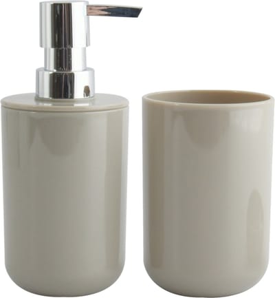 MSV Zeeppompje en drink/tandenborstel beker - badkamer set Porto - kunststof - taupe