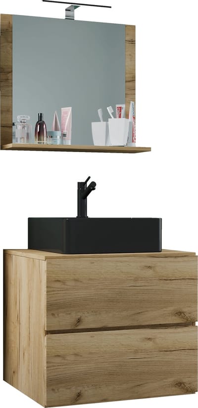 3-delig wastafelmeubel Badmeubelset Wastafel Lendas BL breedte 60 cm M lade