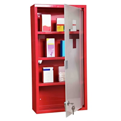 HOMCOM medicijnkast - met 4 vakken - met slot - rood