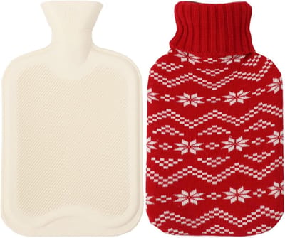 Grote 2 Liter Warmwaterkruik met Zachte Gebreide Cover - Lekvrij en Ideaal voor Pijnverlichting en Warmte- of Koude Therapie (Rood)
