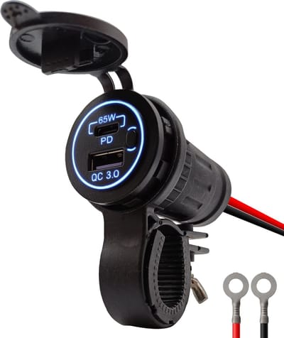 ProRide 12V USB Lader Motor - USB C Aansluiting Motor - 2 Poorten met Schakelaar - 65W/QC3.0 - Voor Motor en Motorfiets - Blauw