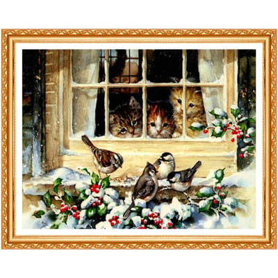 Handwerken Diy Diamond Schilderen Dier Decor Schilderen Diamant Borduren  Katten en Vogels 20X30CM beige