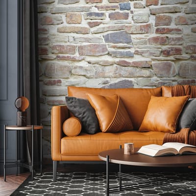 Fotobehang Profhome 392511-GU vliesbehang hardvinyl warmdruk in reliëf glad in steen look mat beige bruin crèmewit grijs 1,59 m x 2,8 m
